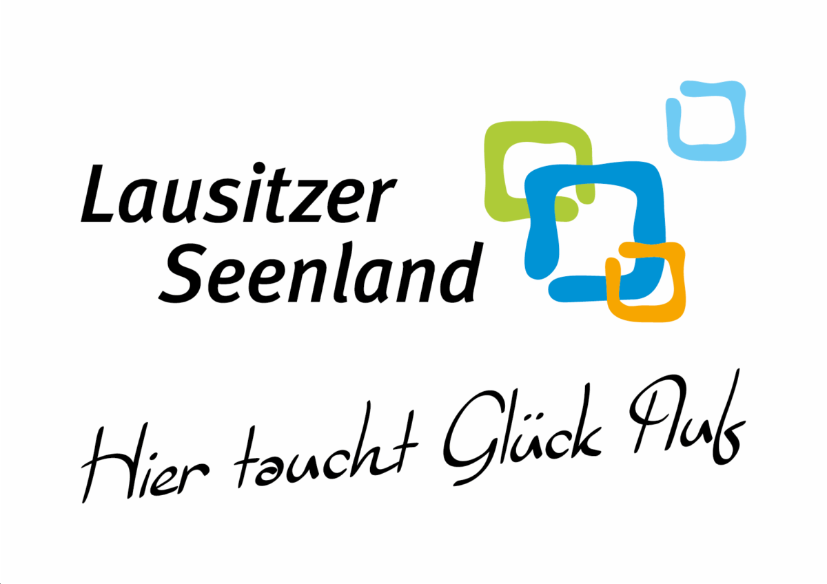 Logo vom Tourismusverband Lausitzer Seenland e. V. mit dem Untertitel "Hier taucht Glück auf"